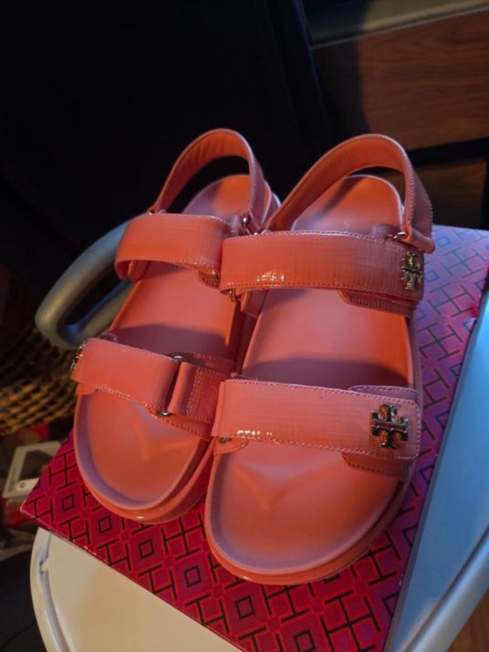 Tory Burch Kira Leather Sport Sandals, Coral Crush